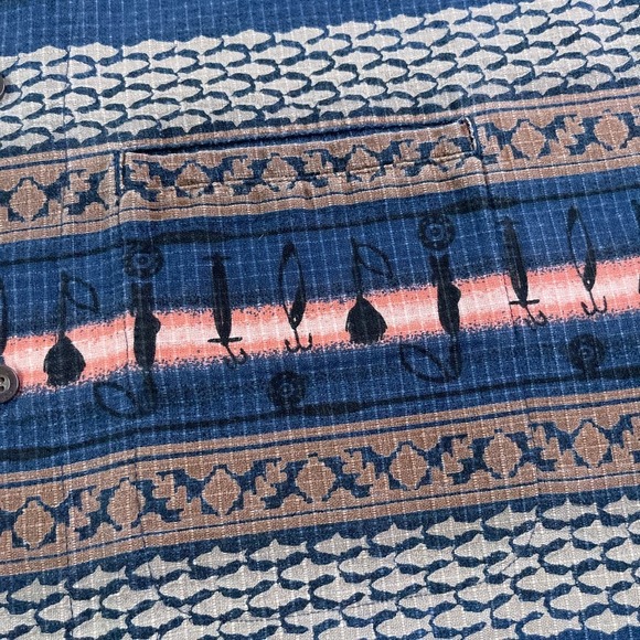 Woolrich Shirt Mens Large Blue Fish Print Fishing Lures Ripstop Cotton Button Up - Picture 3 of 9